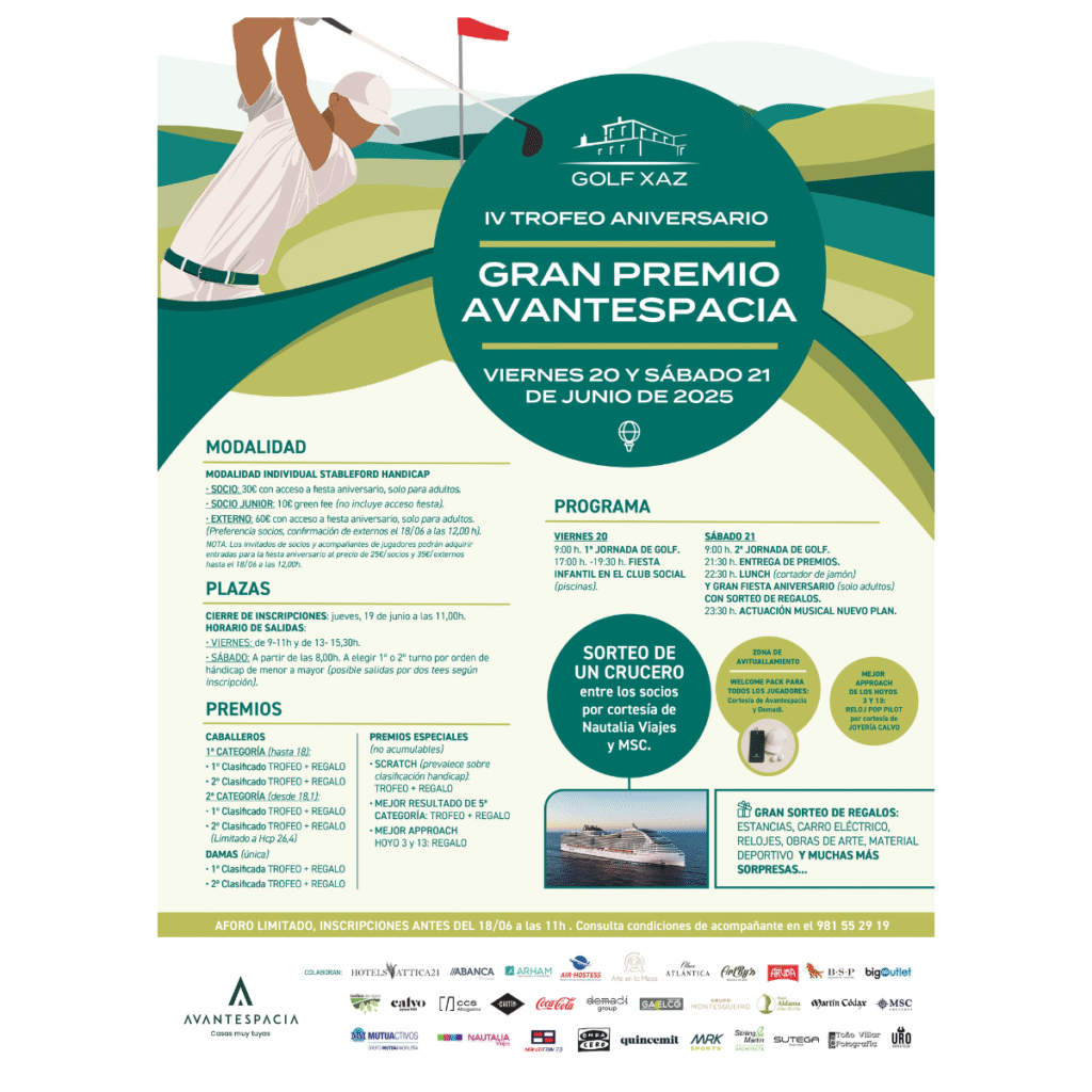 Más de 200 jugadores celebran el IV Trofeo Aniversario Golf Xaz - Gran Premio Avantespacia 1 Copia de Azul y Blanco Pelota de Golf Poster 1200 x 1200 px